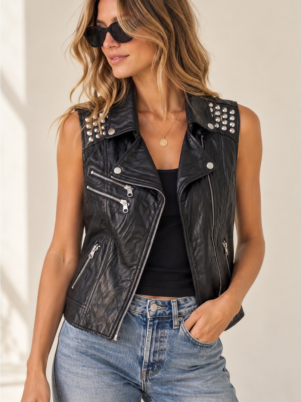 Forever 21 Studded Faux Leather Moto Vest
